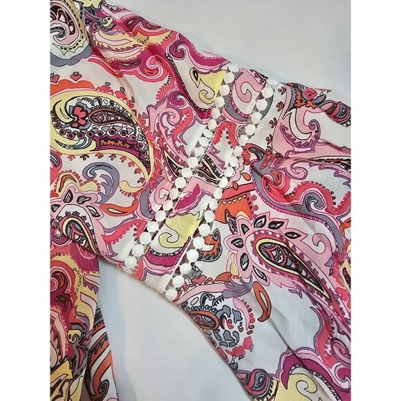 NY Collection Paisley Print Off-Shoulder Top Bell Sleeves Crochet Size 2X New - Picture 9 of 14